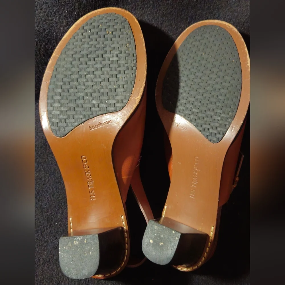 H.S. Trask Tahoe Brown Leather Peep-Toe Slingback Heel Sandals - Size 8.5W - Picture 8 of 10